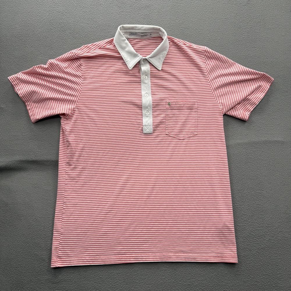 Criquet Polo Shirt Mens Large Red Striped Pocket Pima Cotton Golf Stretch